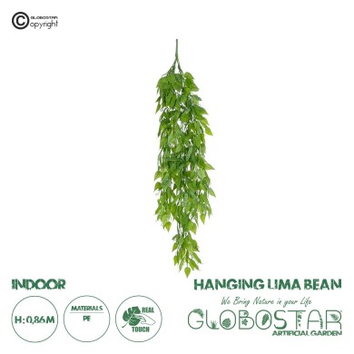 GloboStar® Artificial Garden HANGING LIMA BEAN 20845 Τεχνητό Διακοσμητικό Κρεμαστό Φυτό Φασόλι Λίμα Μ29 x Π10 x Υ86cm